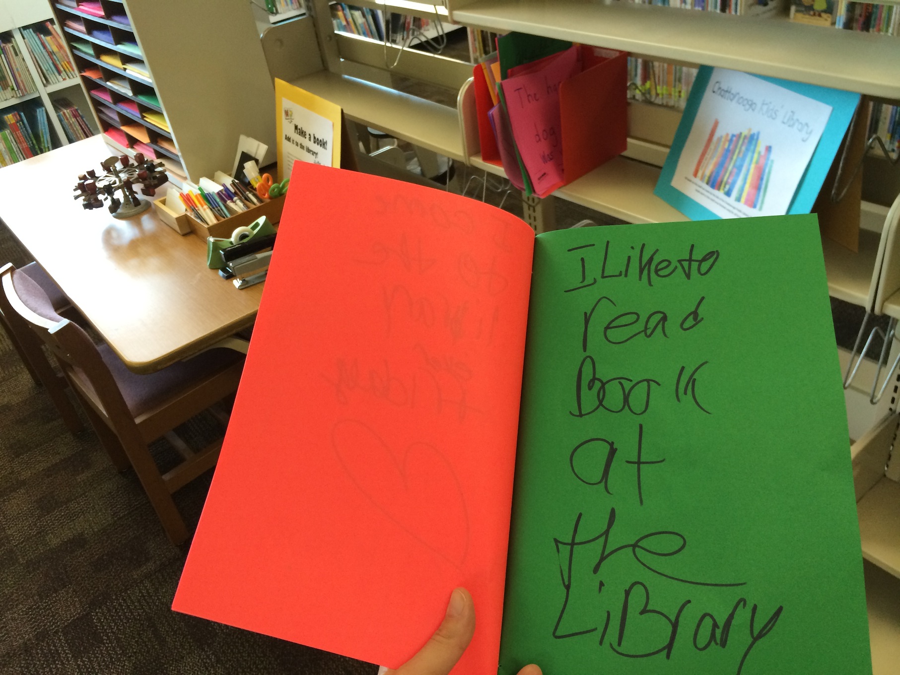 bookmaking station and kids' library provocation