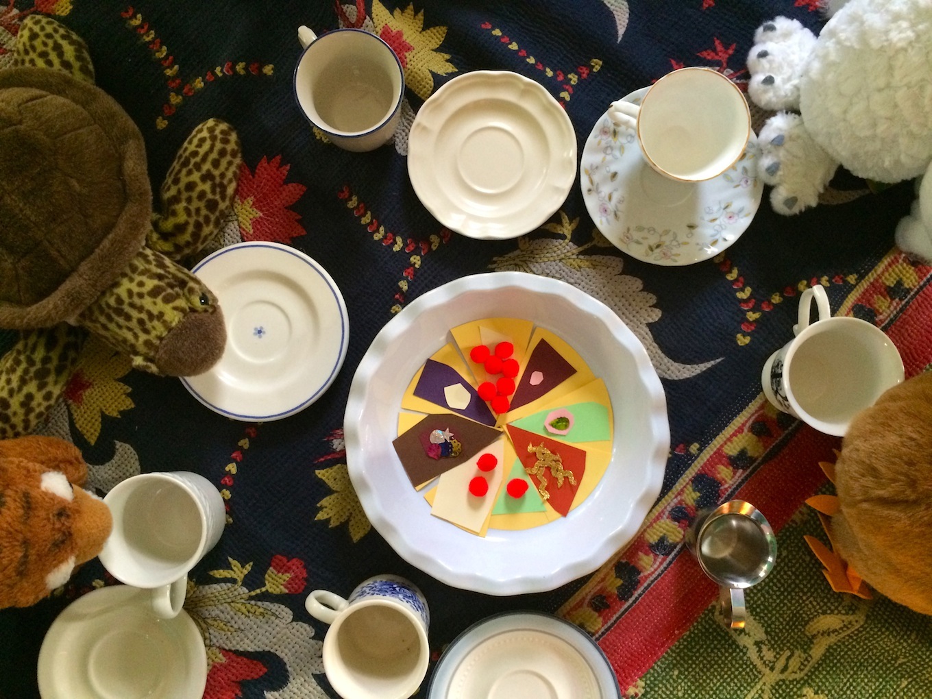 The Tea Party in the Woods Winter Story Activity - Pretend play and pie art project inspired by Akiko Miyakoshi's whimsical picture book The Tea Party in the Woods -