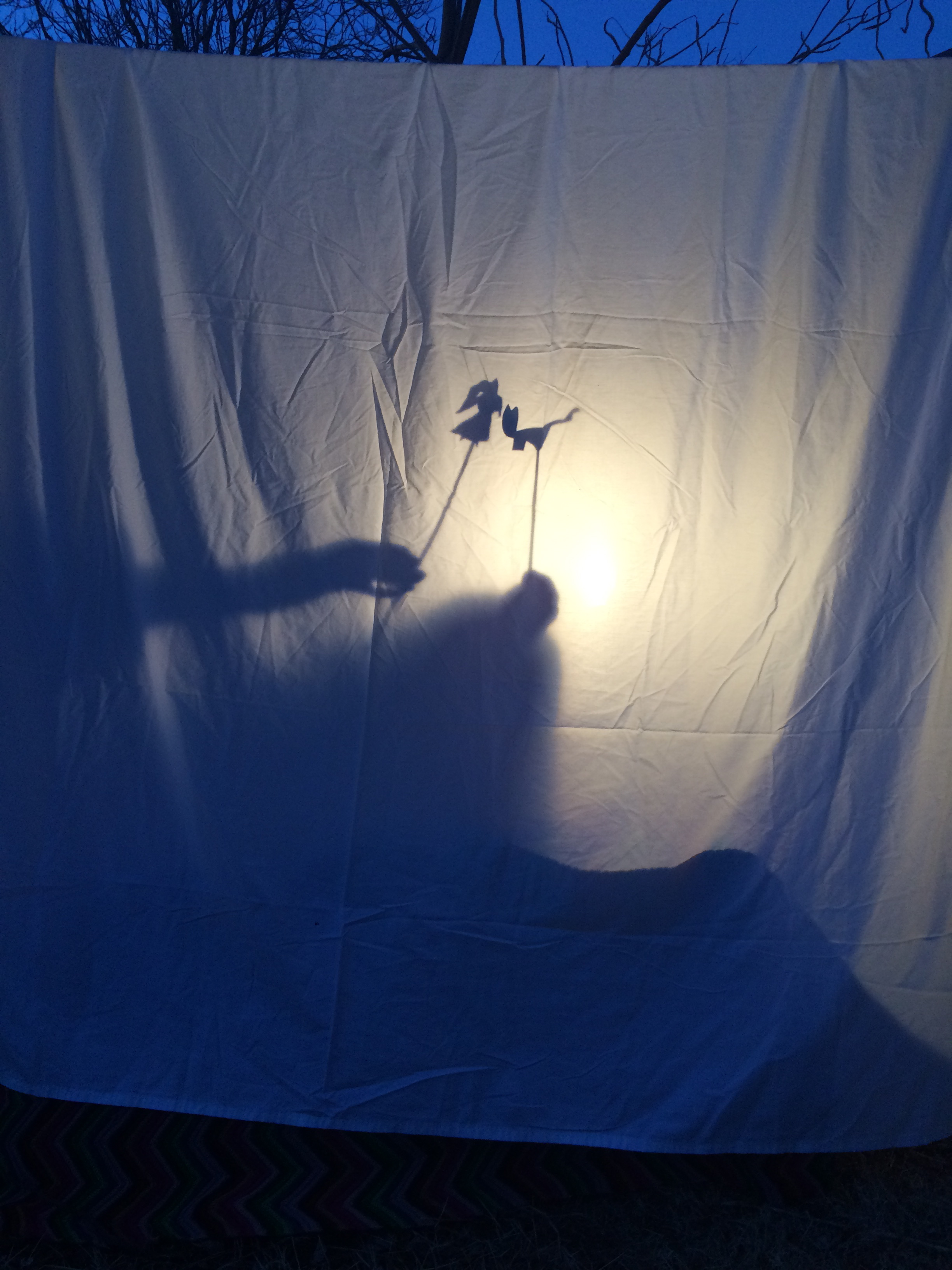 Shadow Puppet Play using a bed sheet stage