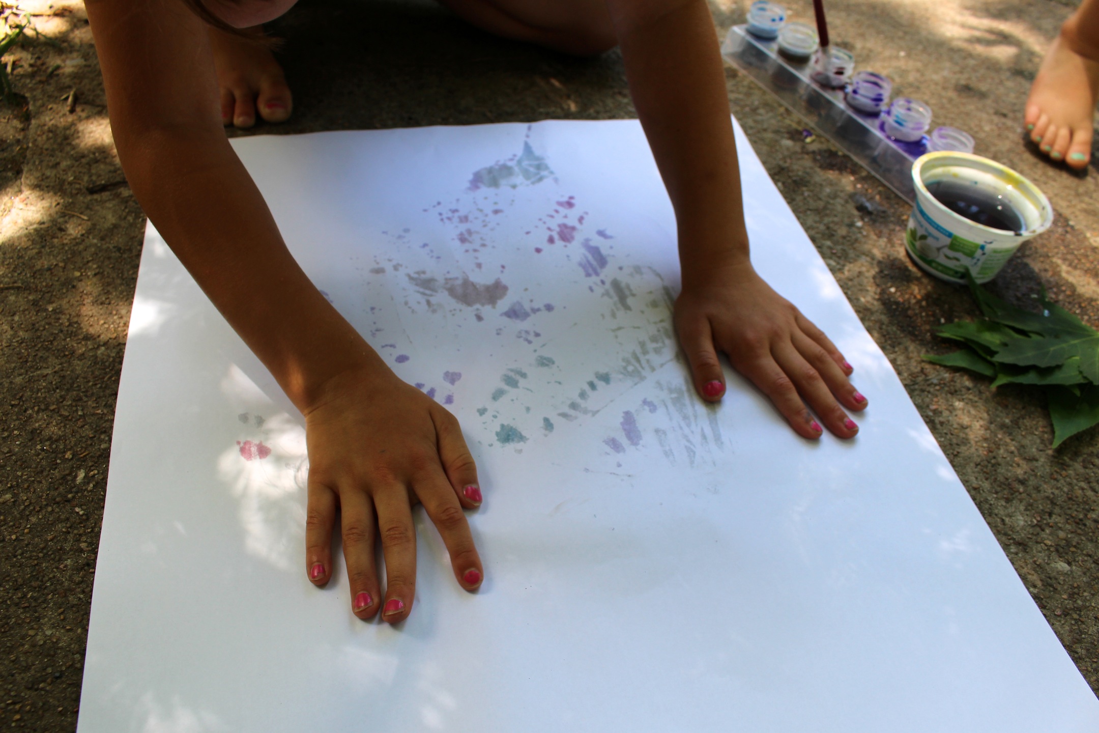 Watercolor leaf printing summer nature project for kids
